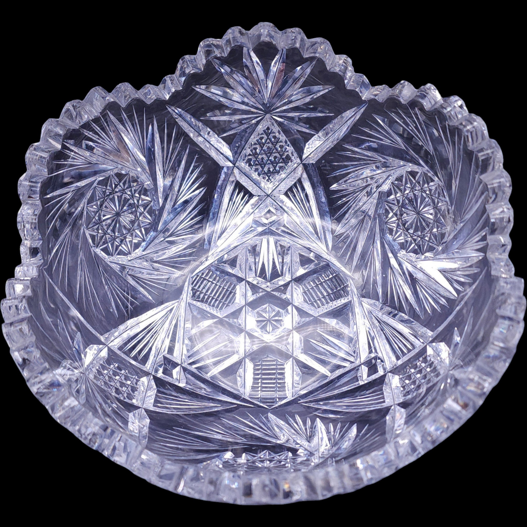 Vintage American Brilliant Period Cut Crystal Pinwheel & Starburst Bowl
