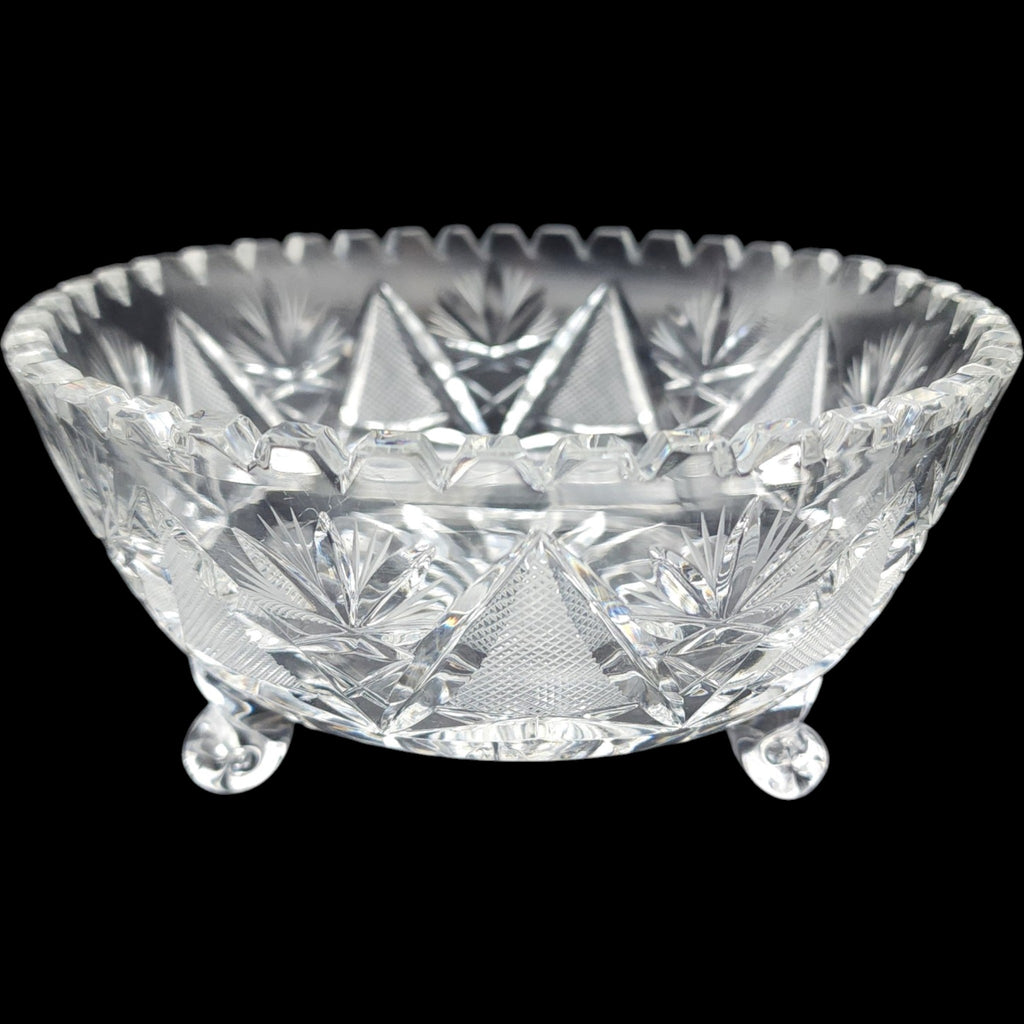 Vintage American Brilliant Style Cut Glass Three-Legged Footed Bowl