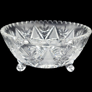 Vintage American Brilliant Style Cut Glass Three-Legged Footed Bowl