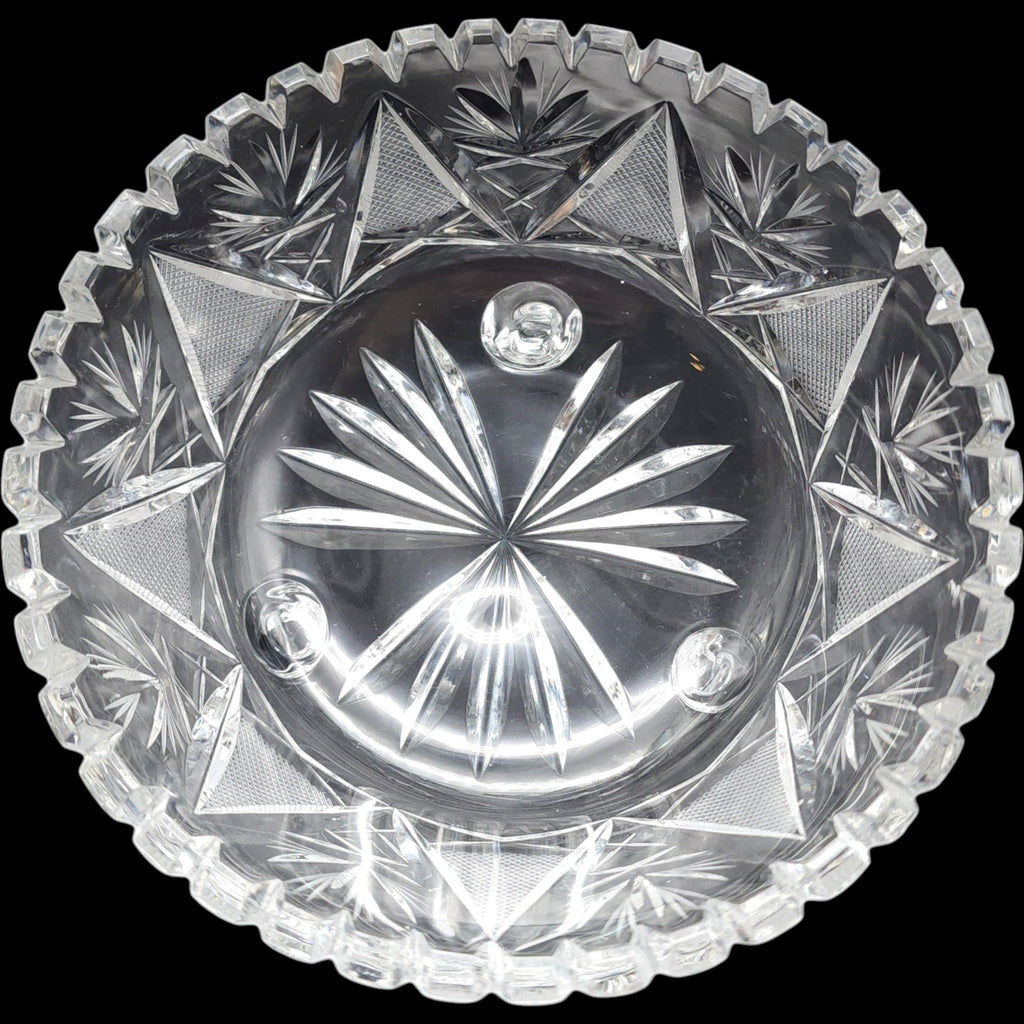 Vintage American Brilliant Style Cut Glass Three-Legged Footed Bowl