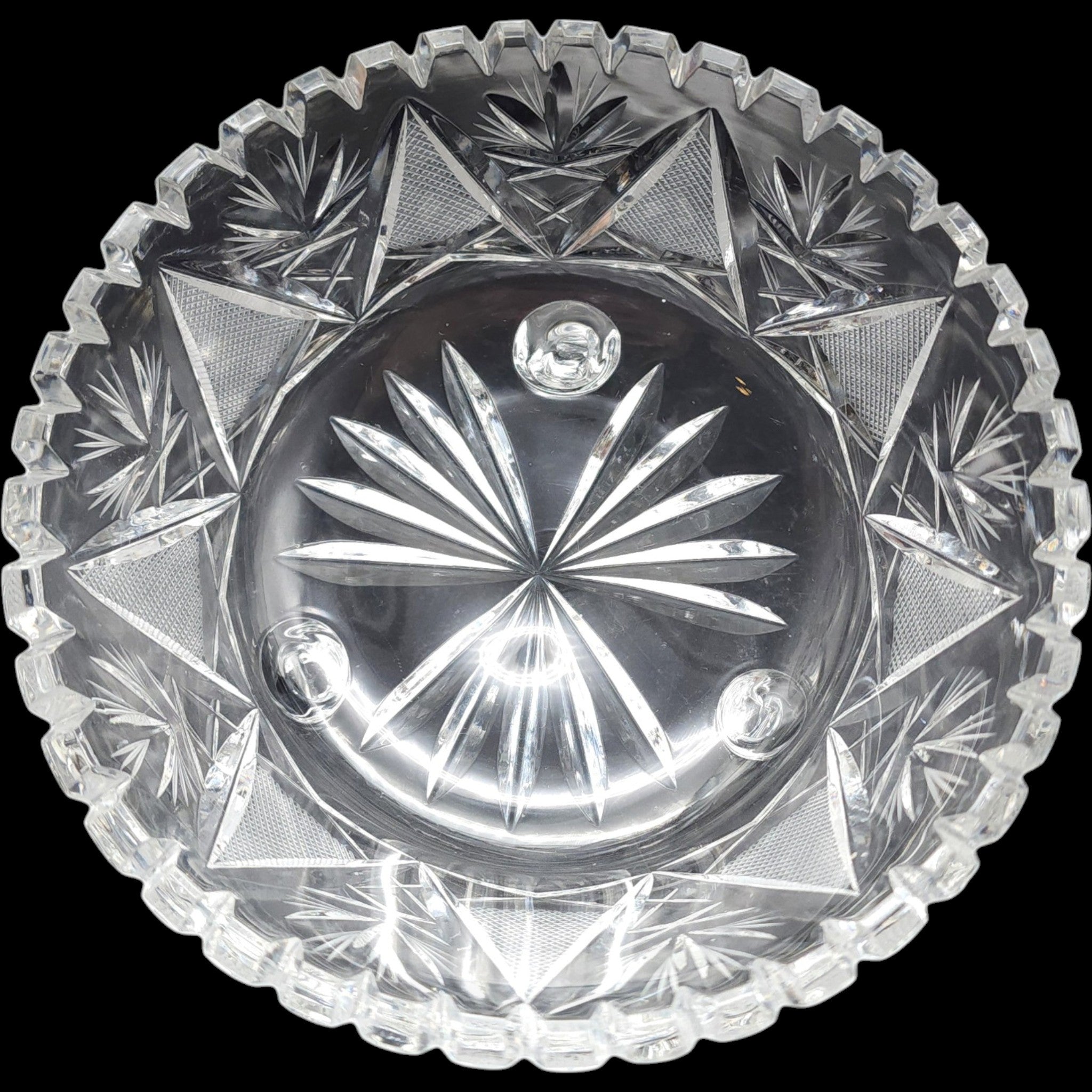 Vintage American Brilliant Style Cut Glass Three-Legged Footed Bowl