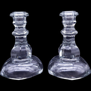 Vintage Anchor Hocking Bedford Clear Glass Taper Candlestick Holders Pair