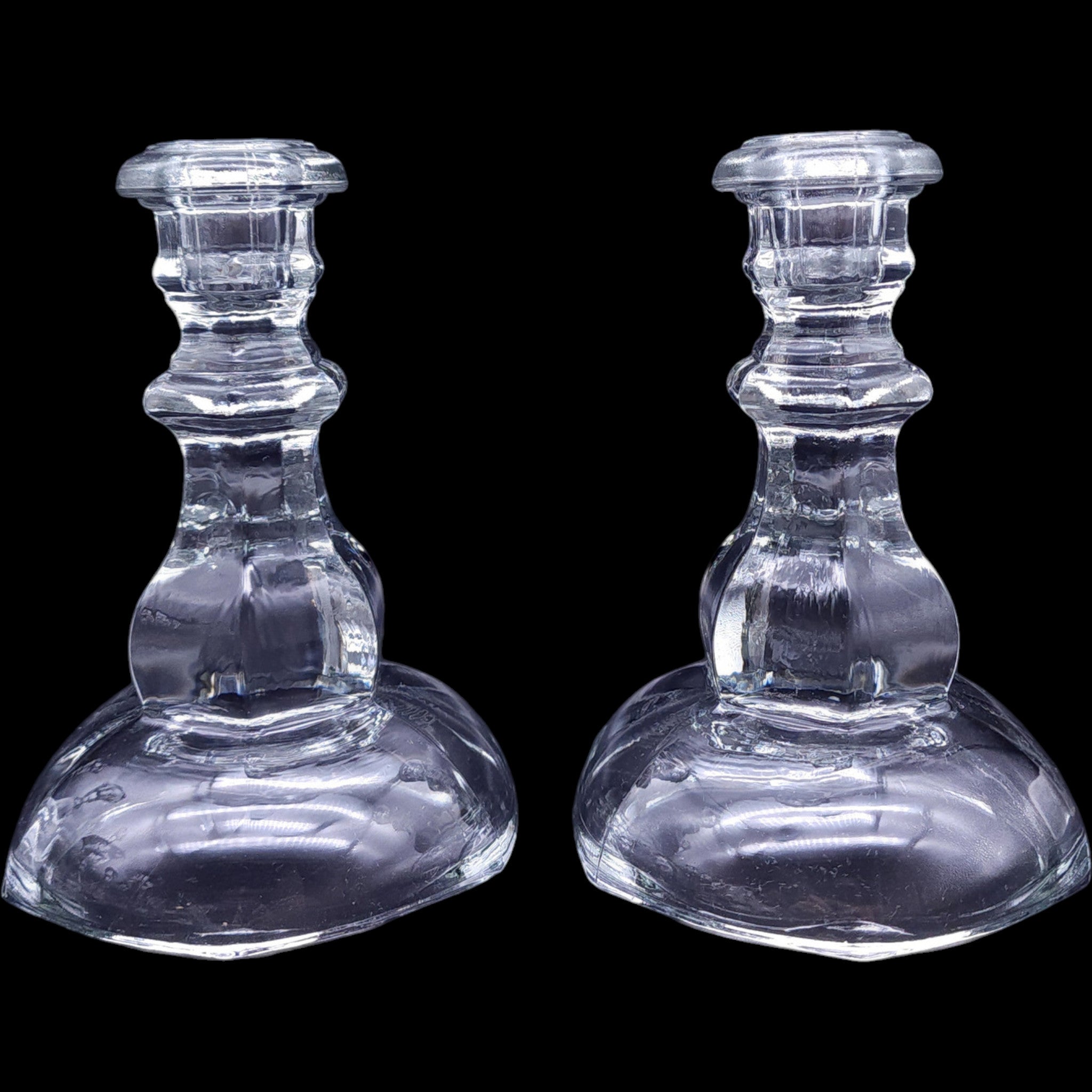 Vintage Anchor Hocking Bedford Clear Glass Taper Candlestick Holders Pair