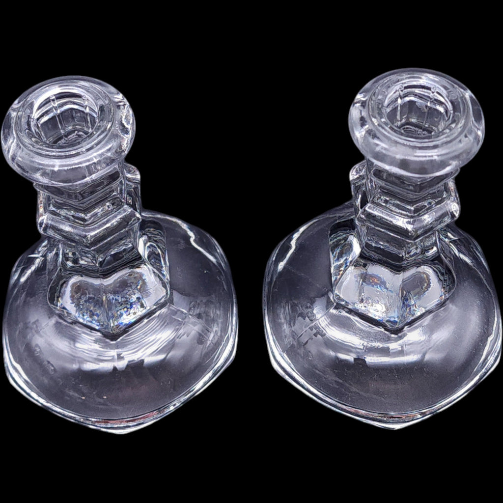Vintage Anchor Hocking Bedford Clear Glass Taper Candlestick Holders Pair