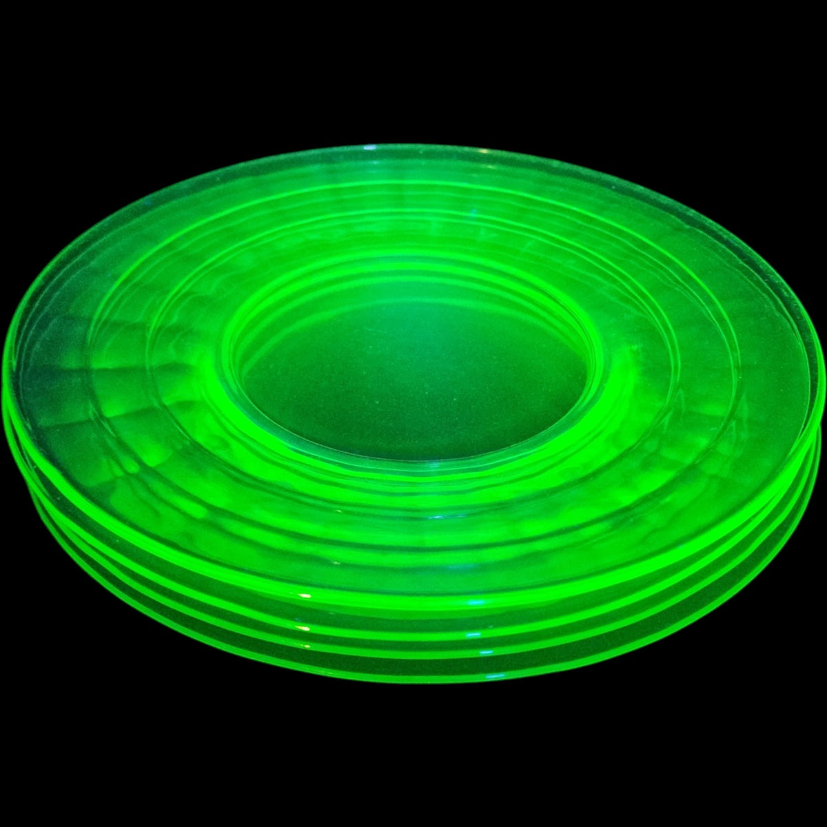 Vintage Anchor Hocking Green Uranium Glass Block Optic Salad Plates - Set of 4