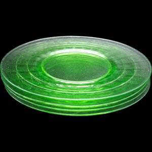 Vintage Anchor Hocking Green Uranium Glass Block Optic Salad Plates - Set of 4