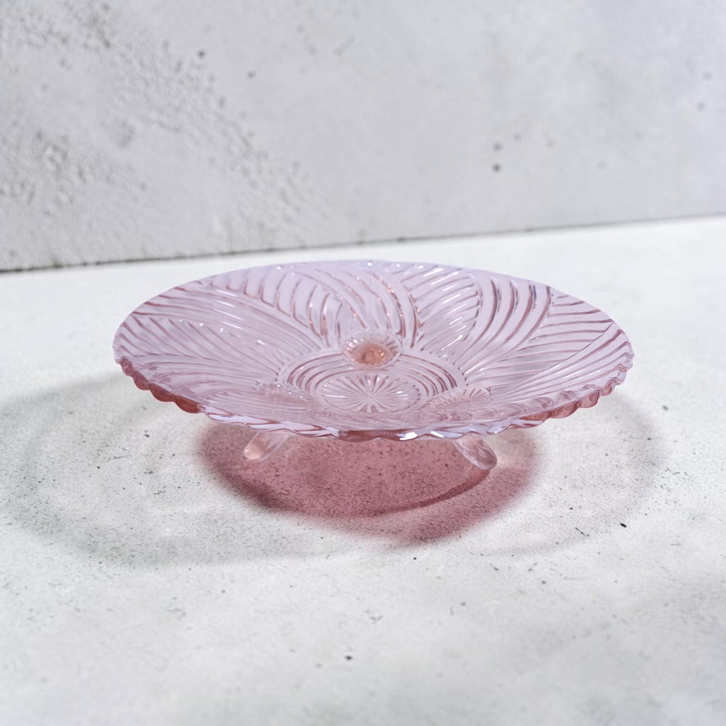 Vintage Anchor Hocking Pink Depression Glass Three-Footed Console Bowl