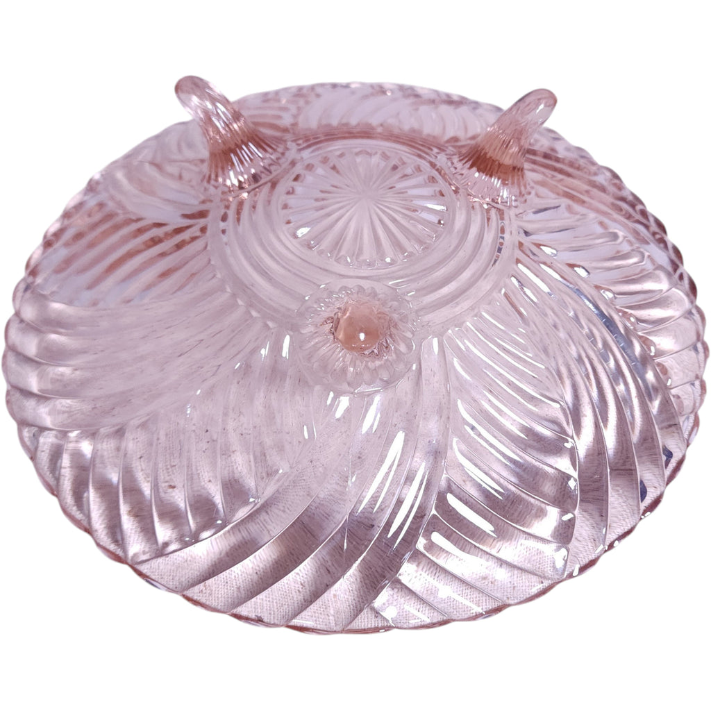 Vintage Anchor Hocking Pink Depression Glass Three-Footed Console Bowl