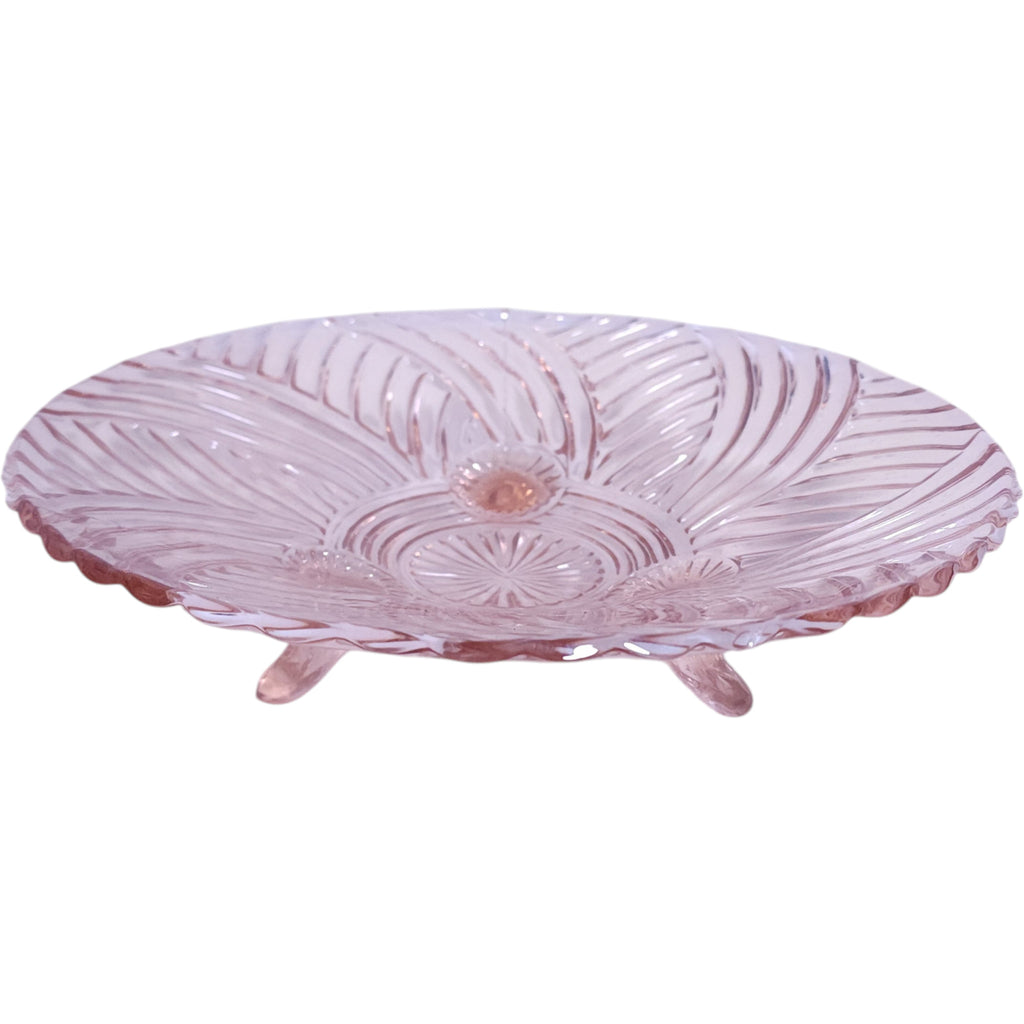 Vintage Anchor Hocking Pink Depression Glass Three-Footed Console Bowl