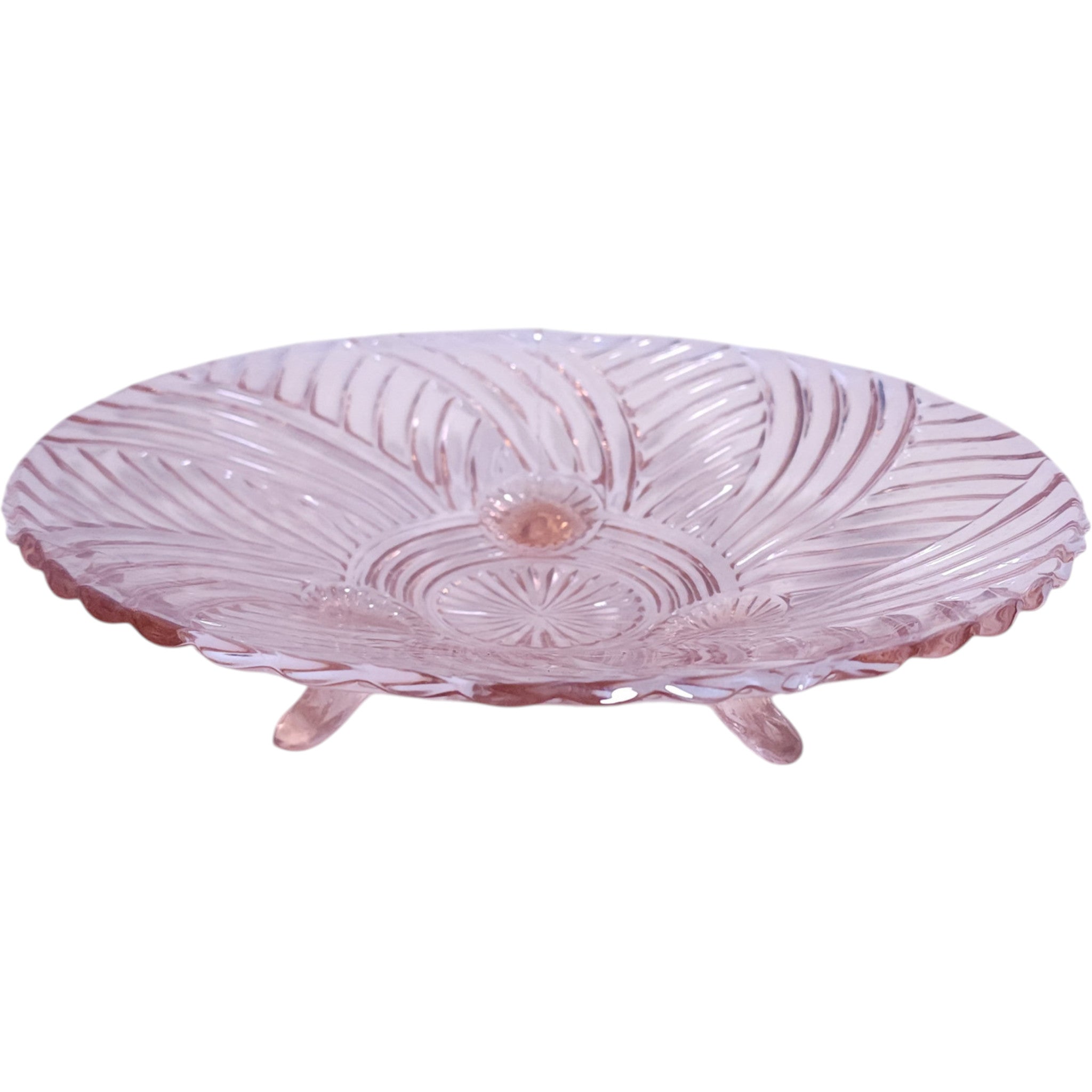 Vintage Anchor Hocking Pink Depression Glass Three-Footed Console Bowl