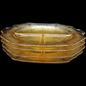 Vintage Anchor Hocking Princess Topaz Yellow Handled Grill Plates Set of 4