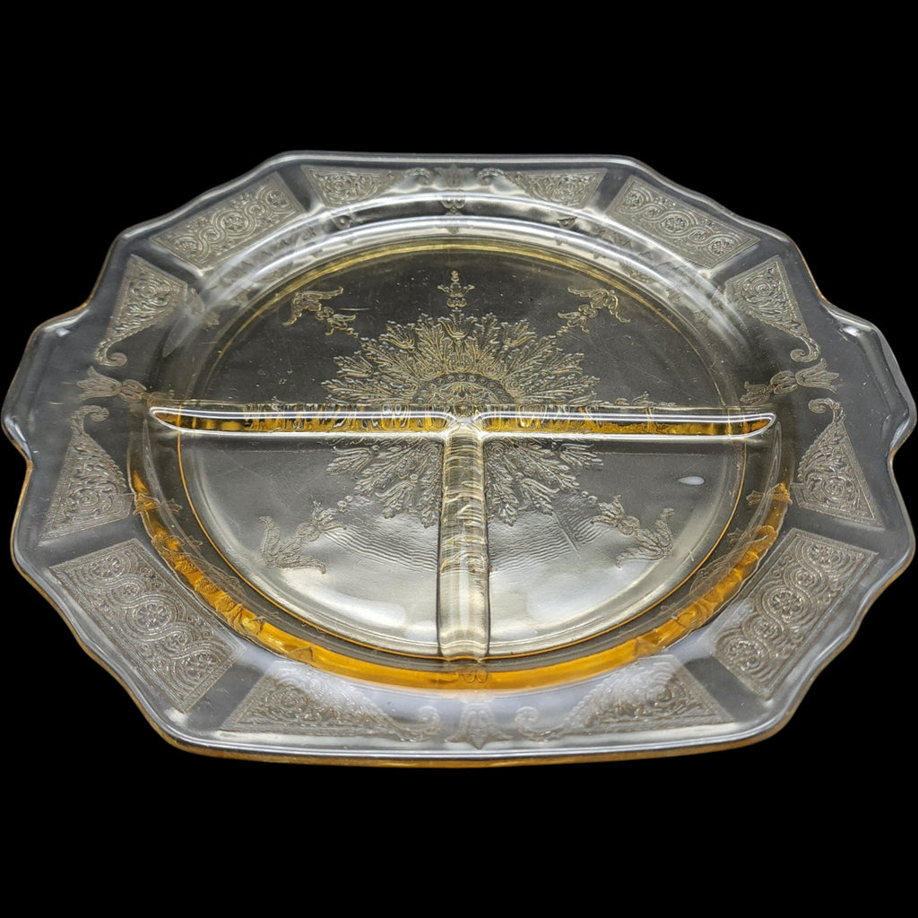 Vintage Anchor Hocking Princess Topaz Yellow Handled Grill Plates Set of 4