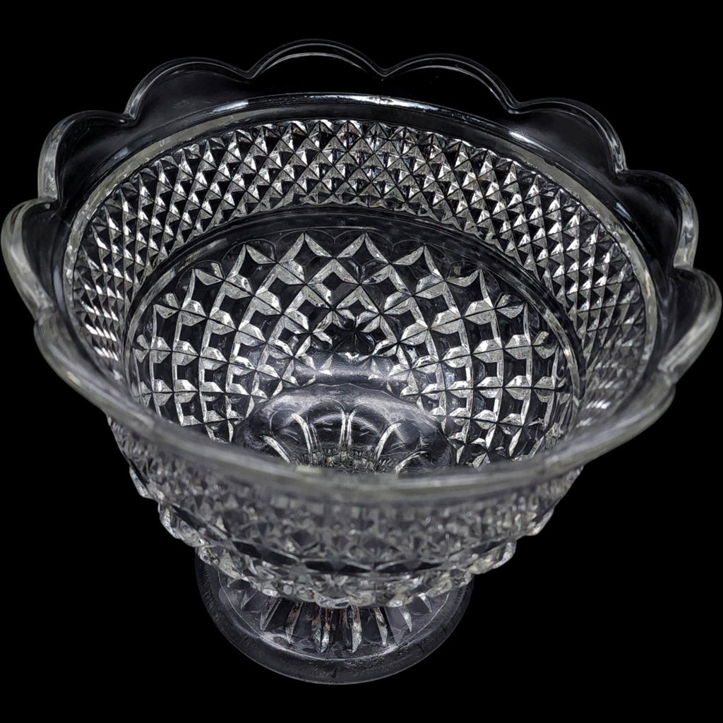 Anchor Hocking Wexford Clear Cut Glass Pedestal Centerpiece Bowl