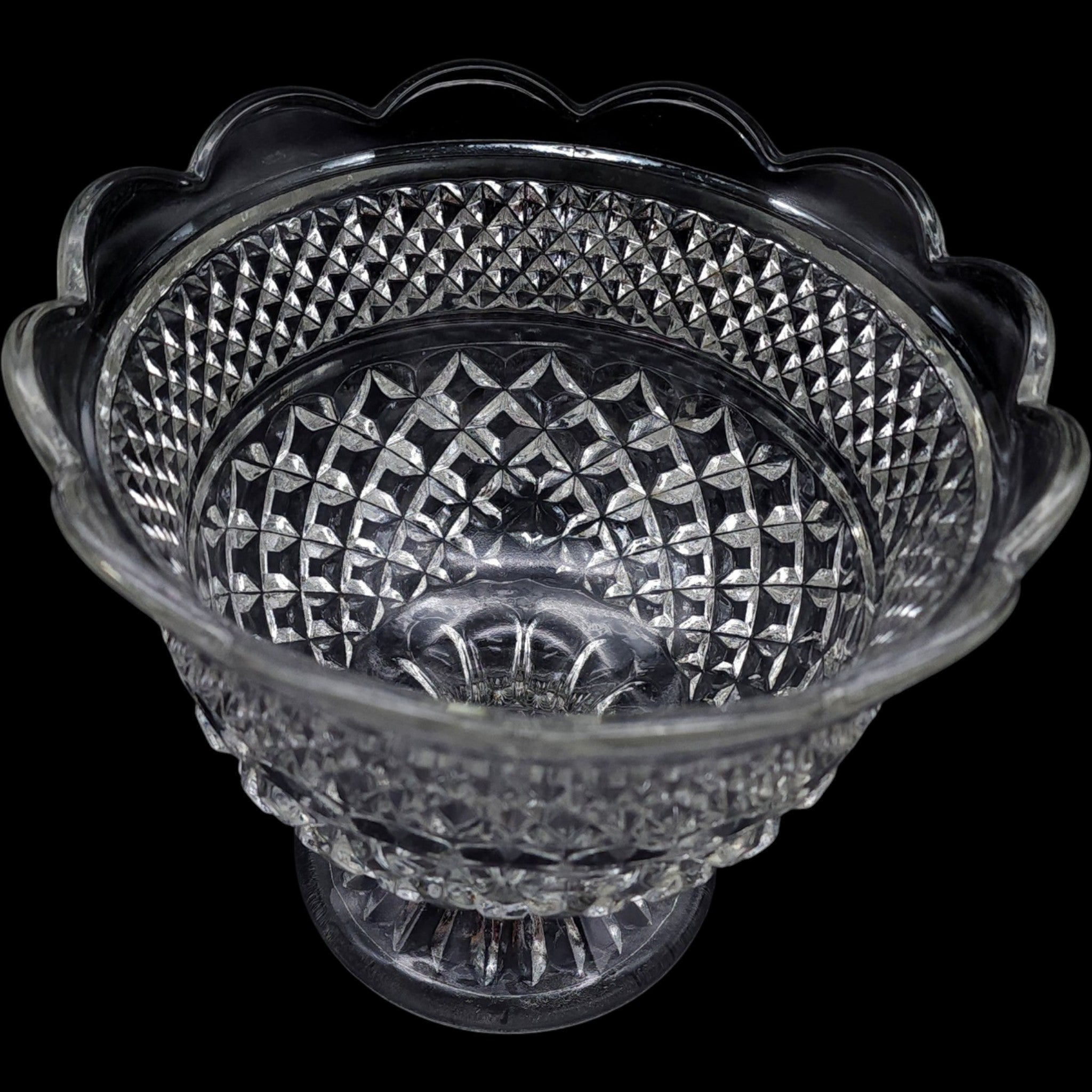 Anchor Hocking Wexford Clear Cut Glass Pedestal Centerpiece Bowl