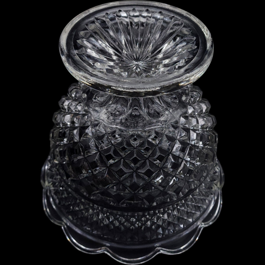 Anchor Hocking Wexford Clear Cut Glass Pedestal Centerpiece Bowl