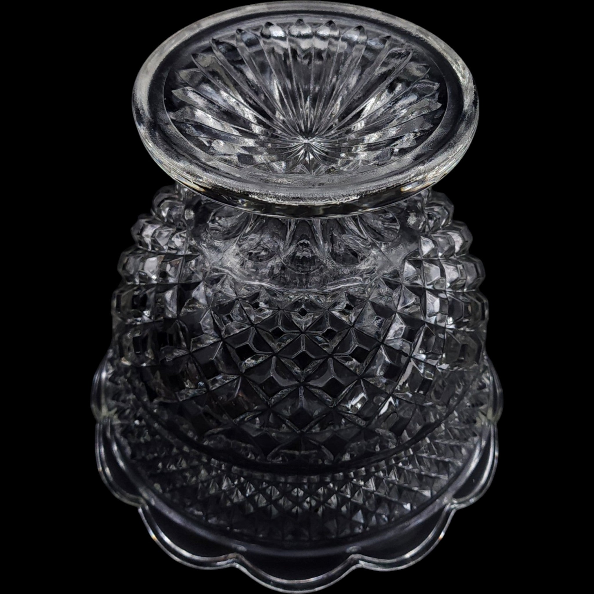 Anchor Hocking Wexford Clear Cut Glass Pedestal Centerpiece Bowl