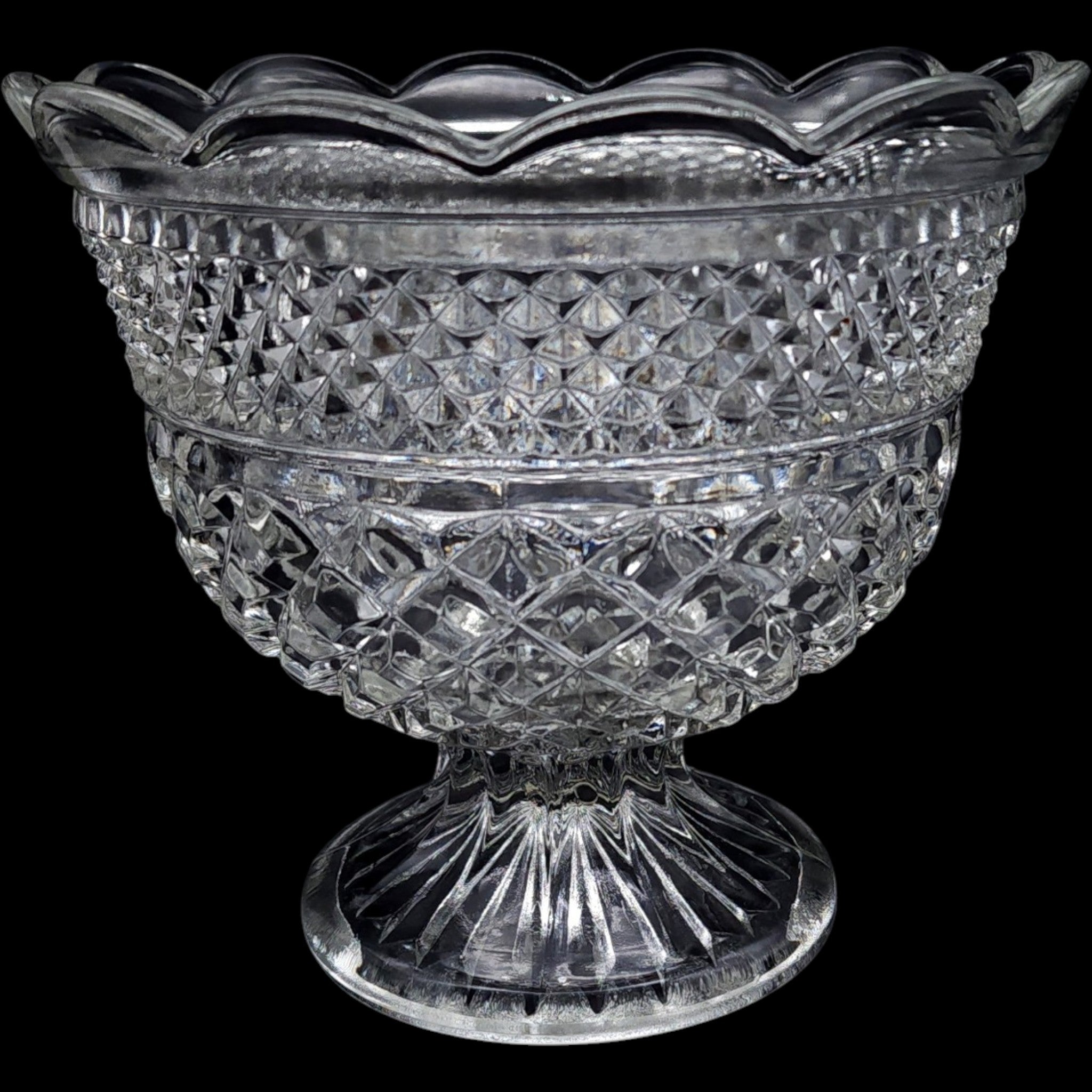 Anchor Hocking Wexford Clear Cut Glass Pedestal Centerpiece Bowl