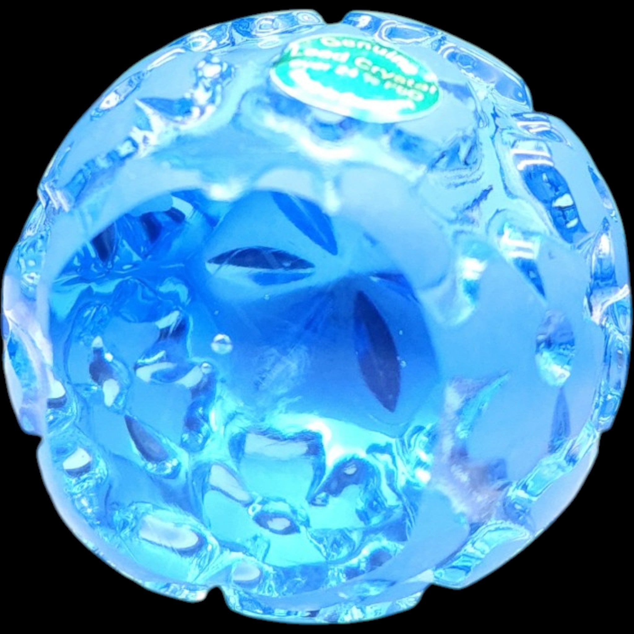 Vintage Aqua Blue Lead Crystal Floral Glass Egg Paperweight