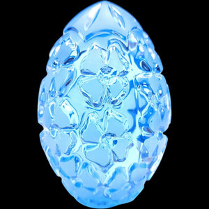 Vintage Aqua Blue Lead Crystal Floral Glass Egg Paperweight