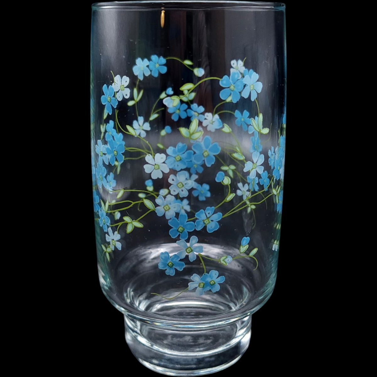 Vintage Arcopal France Veronica Forget Me Not Clear Glass Tumblers - Set of 7