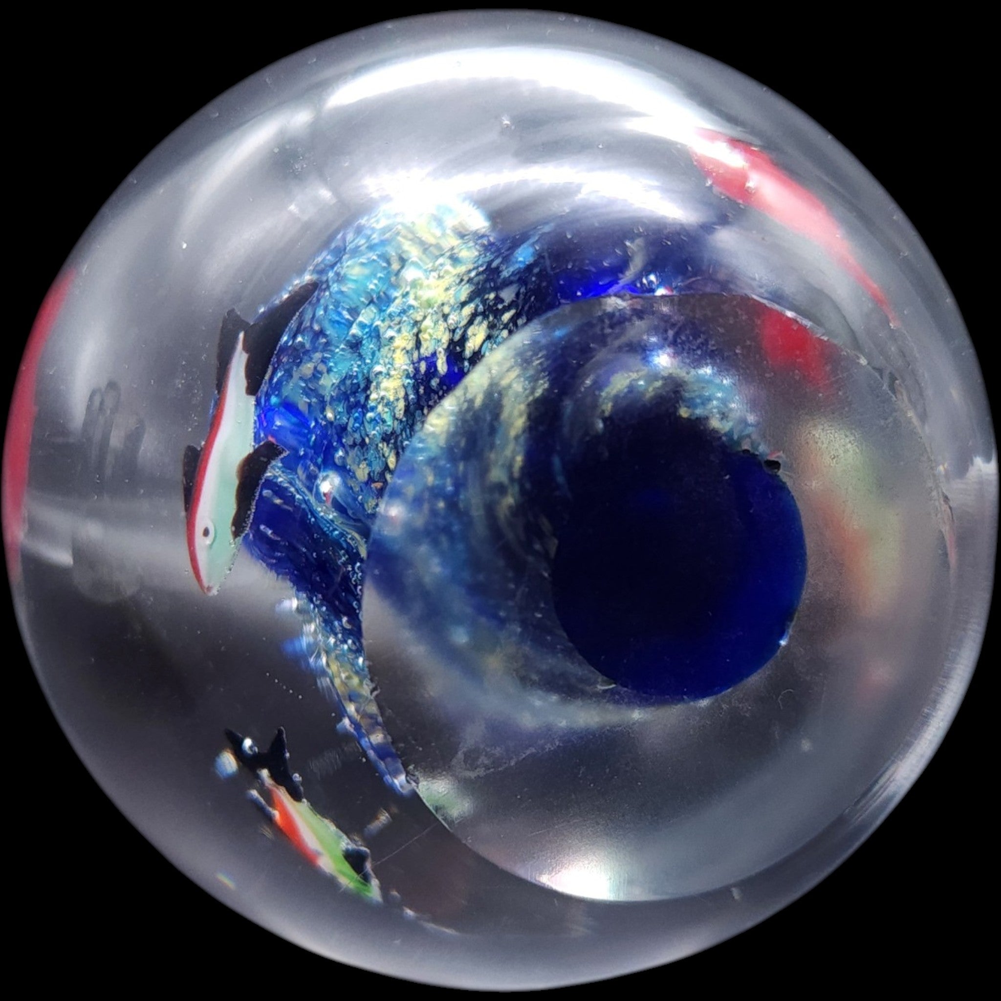 Vintage Art Glass Aquarium Paperweight Tropical Fish Coral Reef Orb