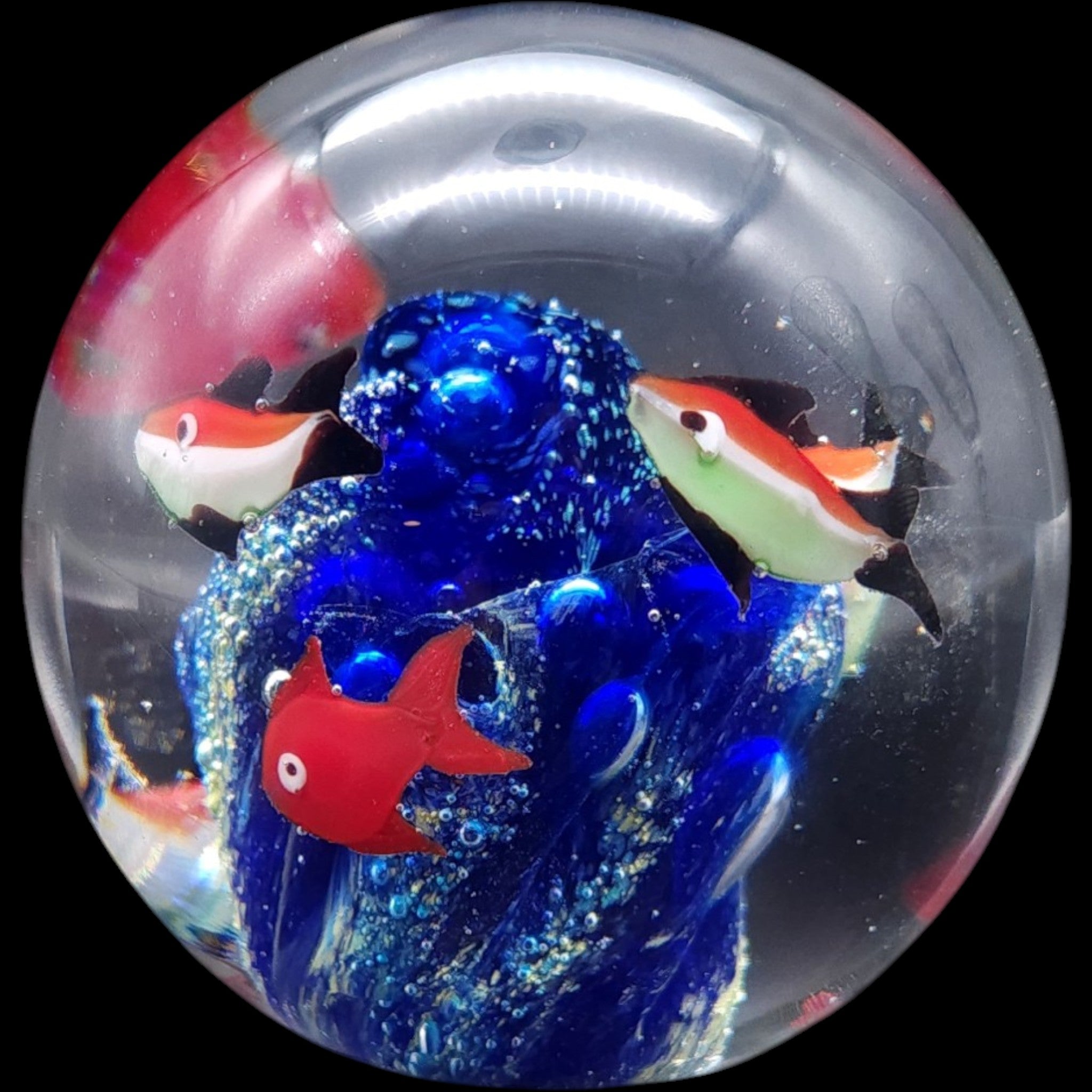 Vintage Art Glass Aquarium Paperweight Tropical Fish Coral Reef Orb