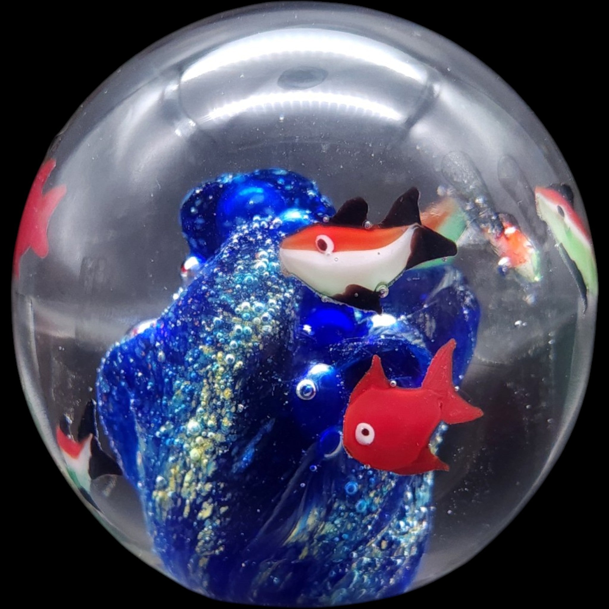 Vintage Art Glass Aquarium Paperweight Tropical Fish Coral Reef Orb