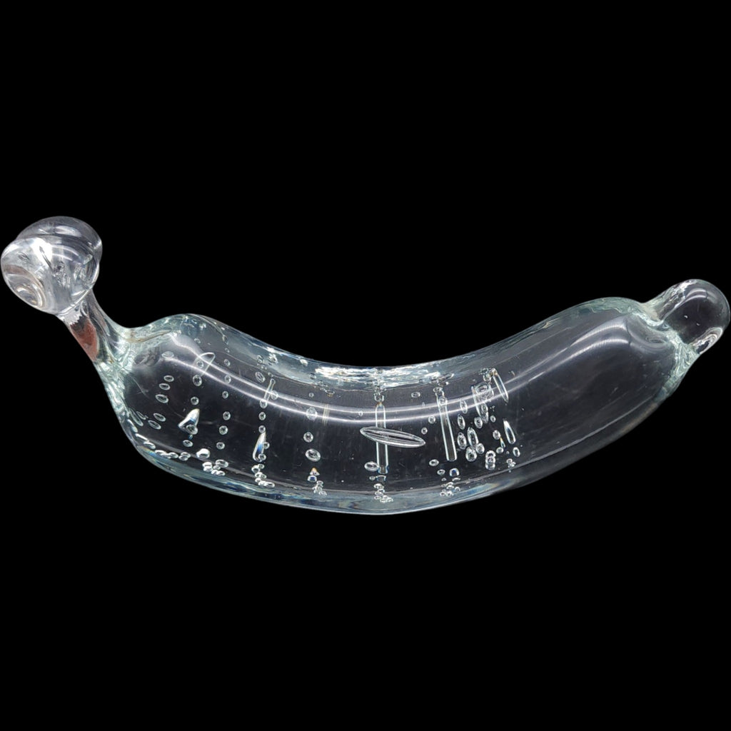 Vintage Art Glass Clear Banana Paperweight Sculpture Controlled Bubble Bullicante