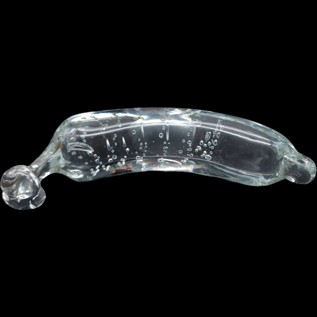 Vintage Art Glass Clear Banana Paperweight Sculpture Controlled Bubble Bullicante