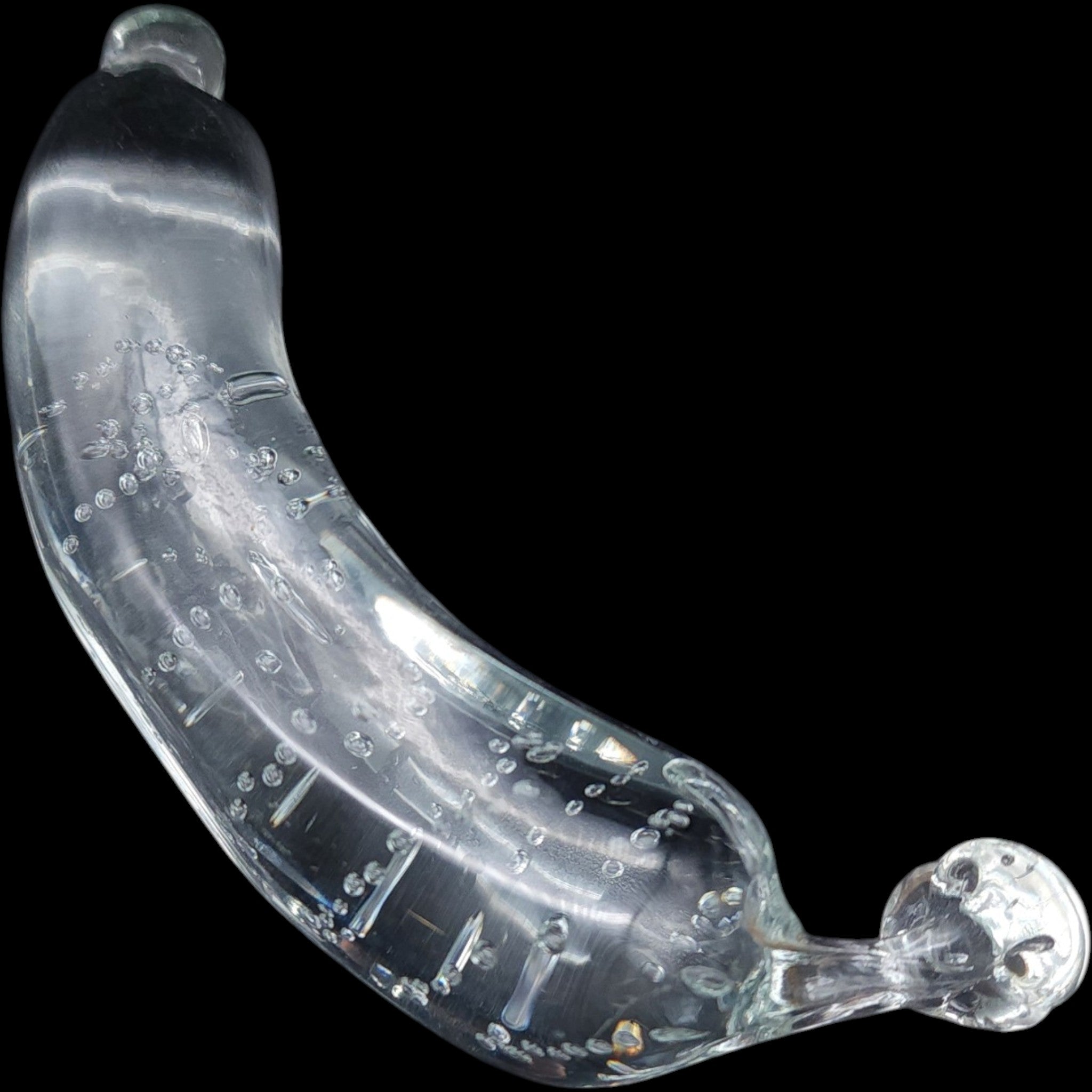 Vintage Art Glass Clear Banana Paperweight Sculpture Controlled Bubble Bullicante
