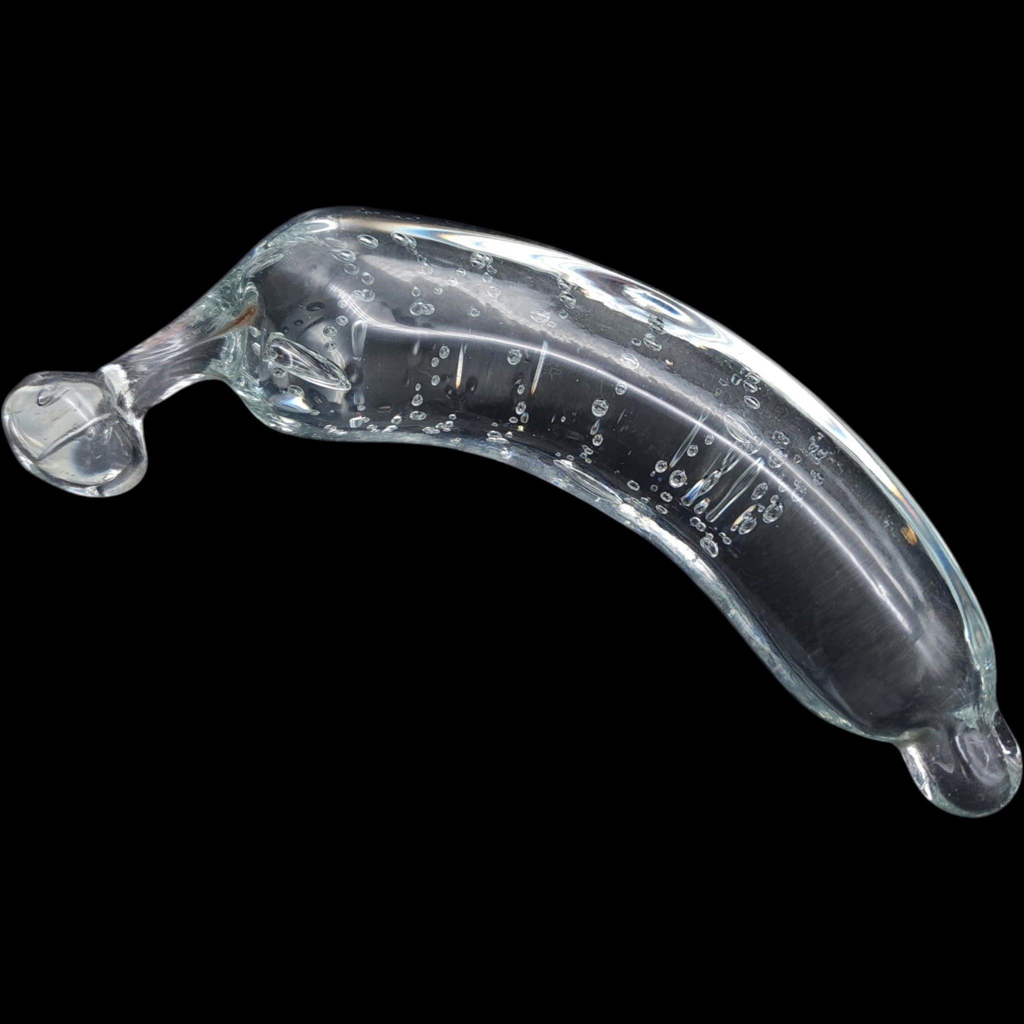 Vintage Art Glass Clear Banana Paperweight Sculpture Controlled Bubble Bullicante