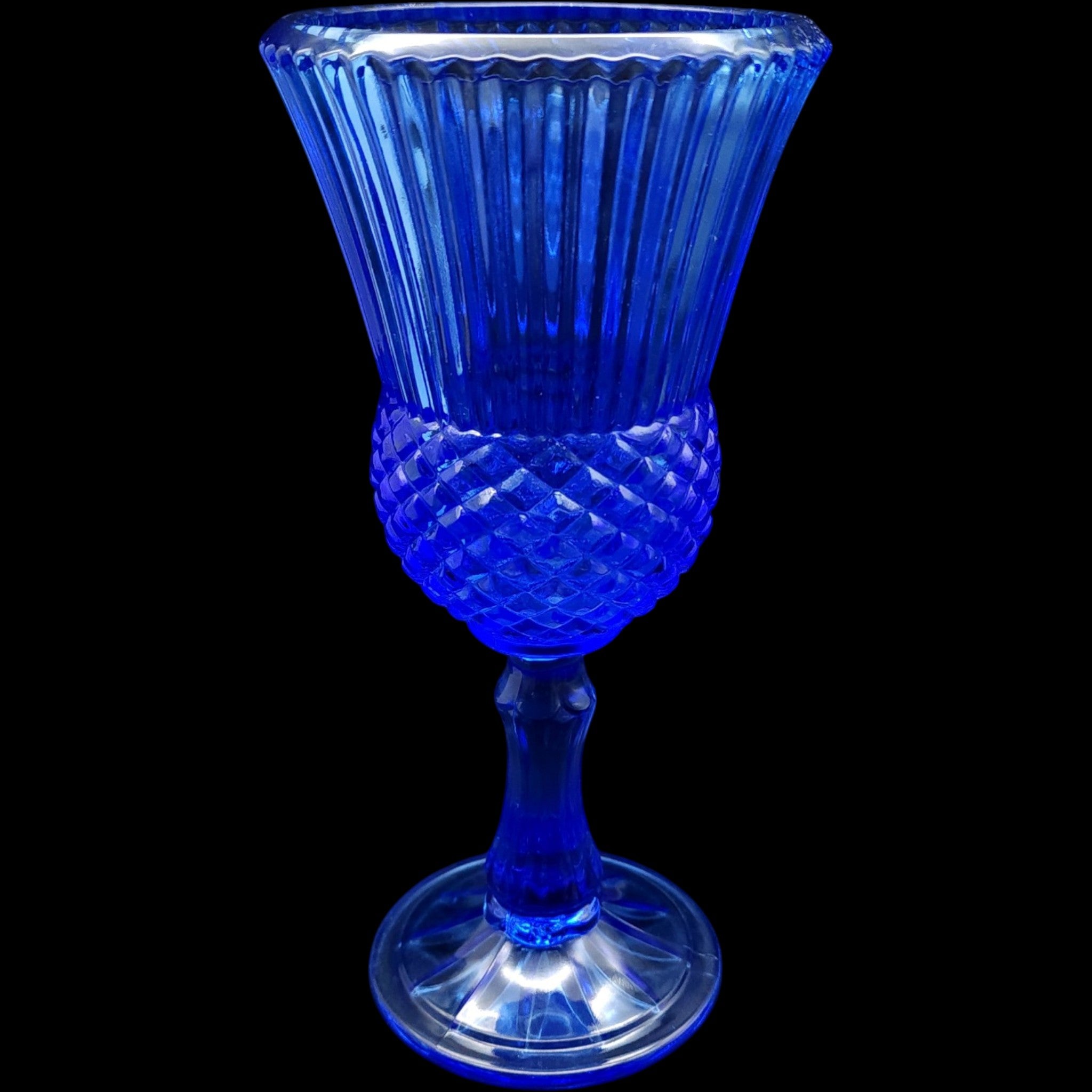 Avon Fostoria Cobalt Blue Glass Cameo Goblet Candleholder Martha Washington