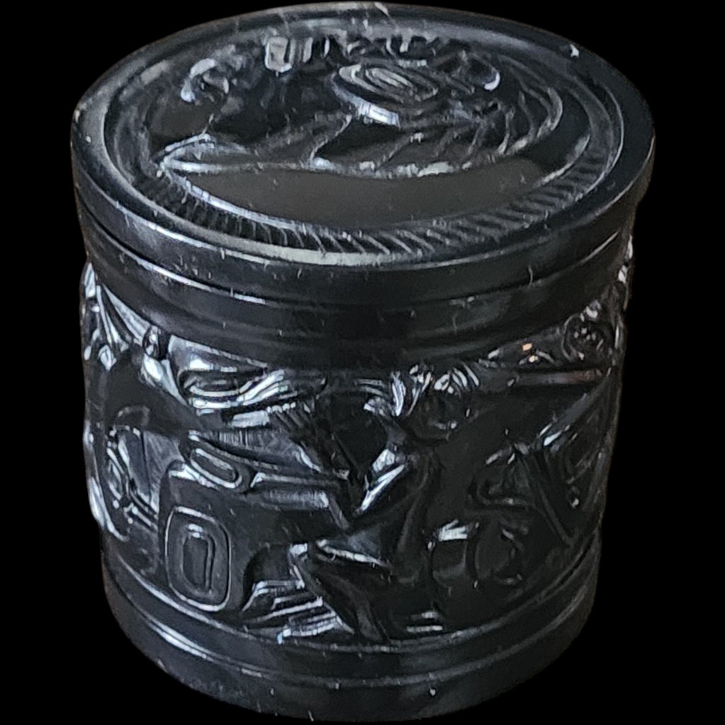 Vintage BOMA Canadian Indigenous Style Black Carved Lidded Trinket Box