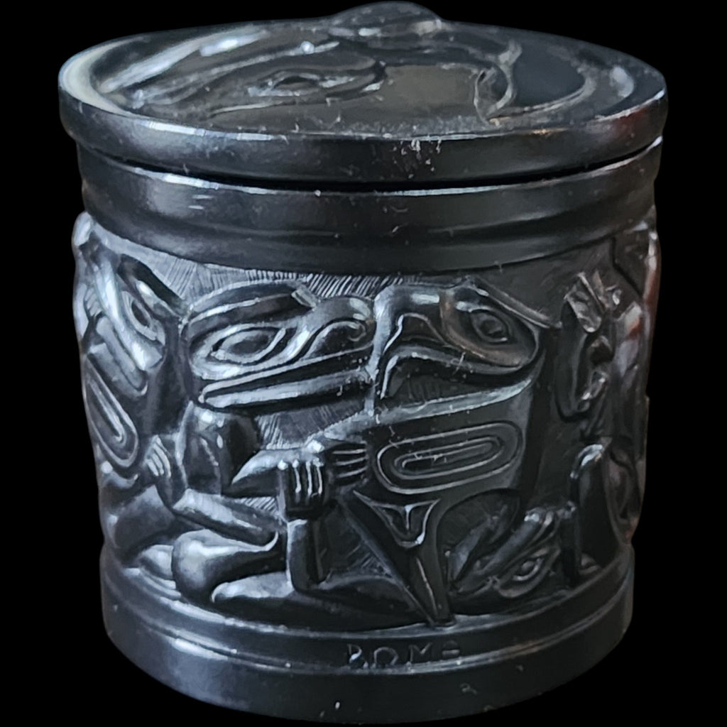 Vintage BOMA Canadian Indigenous Style Black Carved Lidded Trinket Box