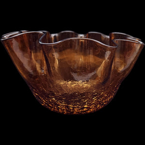 Vintage Bischoff Amber Crackle Glass Ruffled Centerpiece Bowl