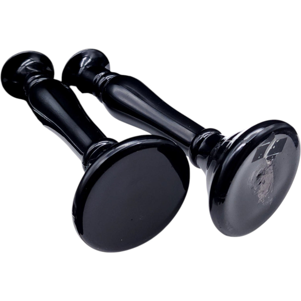 Vintage Black Glass Taper Candle Holders - Pair