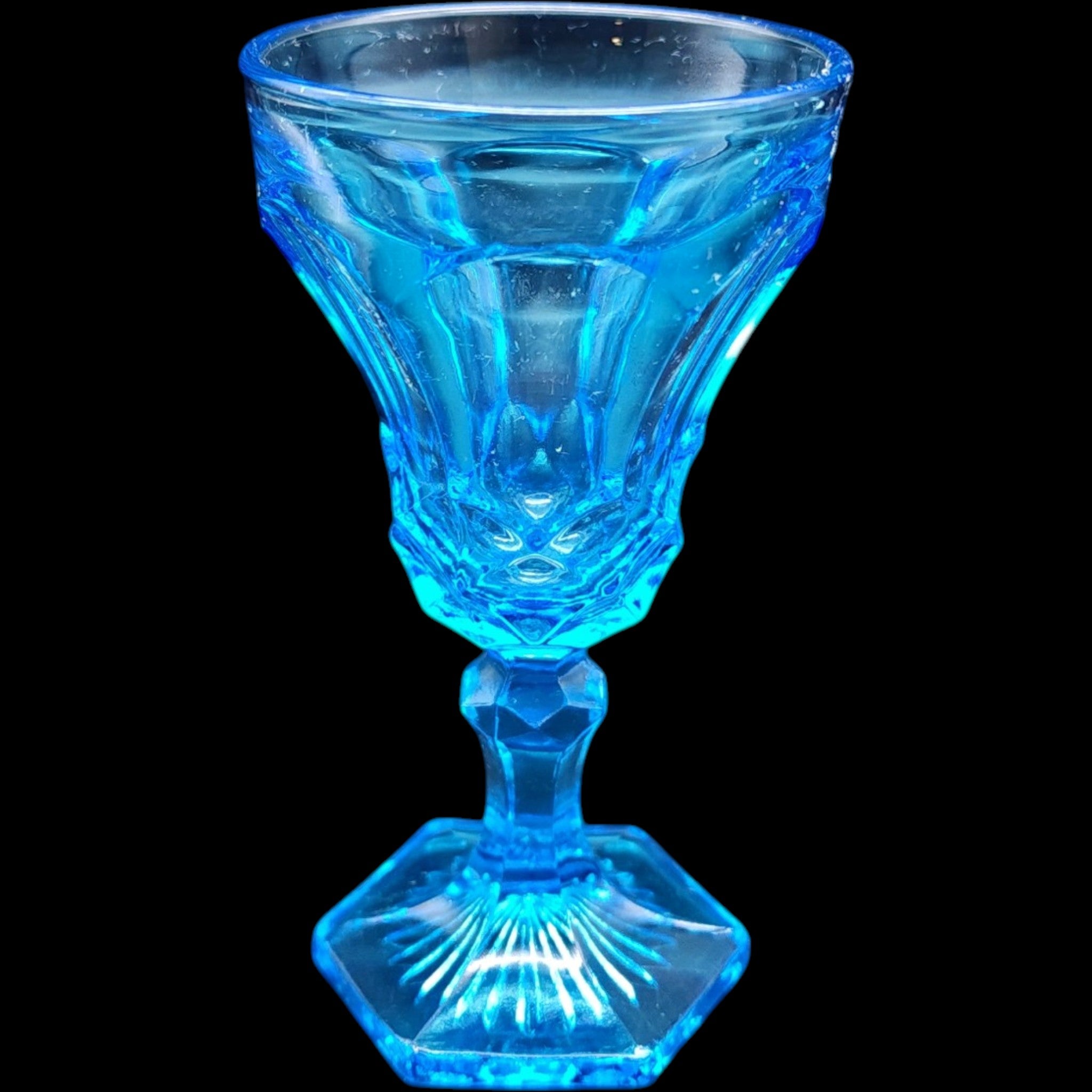 Vintage Blue Pressed Glass Goblet Wine Glass Stemware