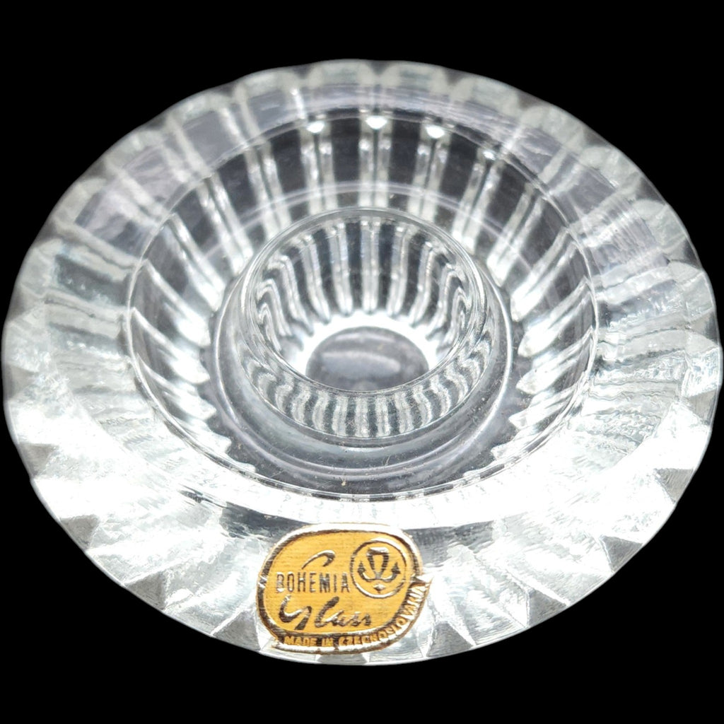 Vintage Bohemia Crystal Cut Glass Candlestick Holders Pair in Box