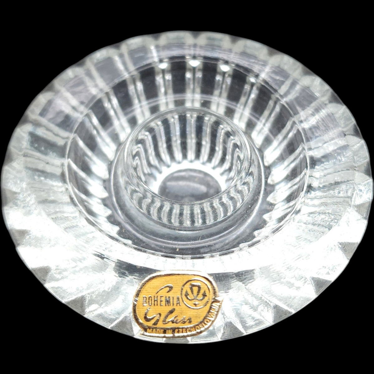Vintage Bohemia Crystal Cut Glass Candlestick Holders Pair in Box