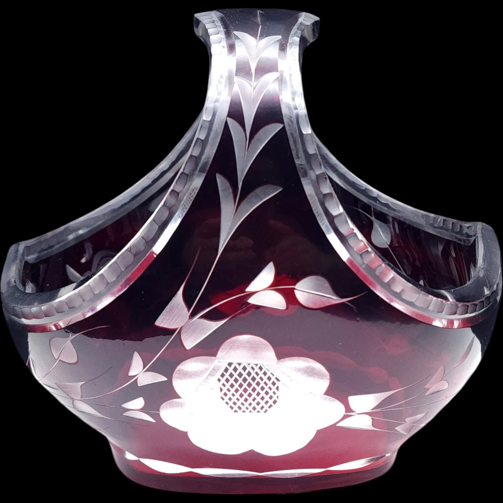 Vintage Bohemian Ruby Cut-to-Clear Crystal Glass Basket