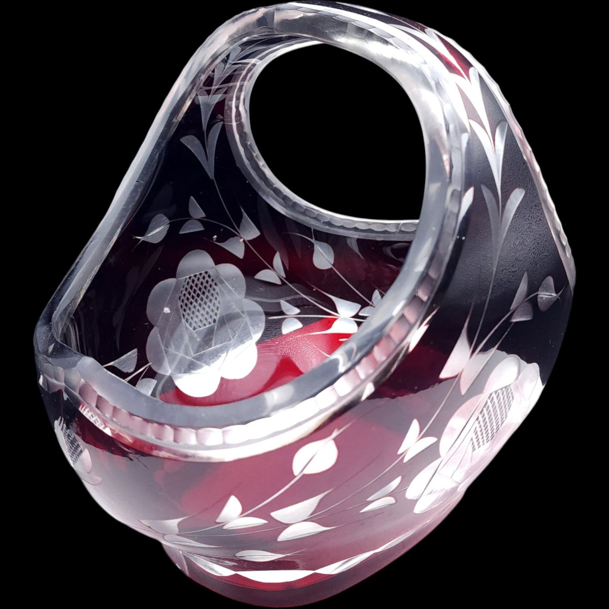 Vintage Bohemian Ruby Cut-to-Clear Crystal Glass Basket