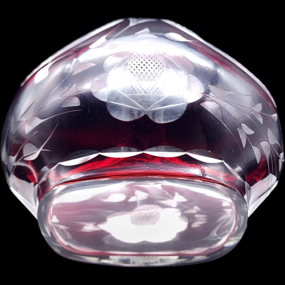 Vintage Bohemian Ruby Cut-to-Clear Crystal Glass Basket