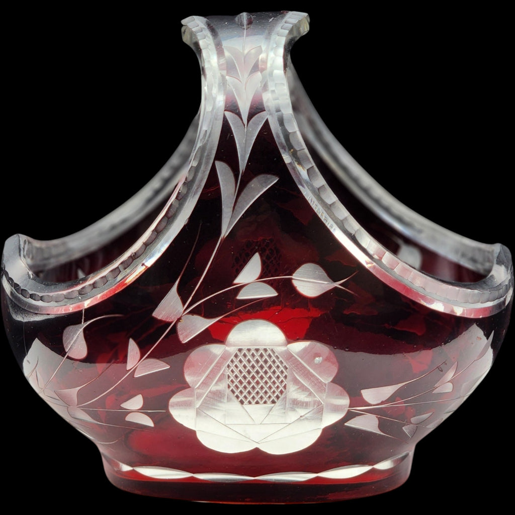 Vintage Bohemian Ruby Cut-to-Clear Crystal Glass Basket