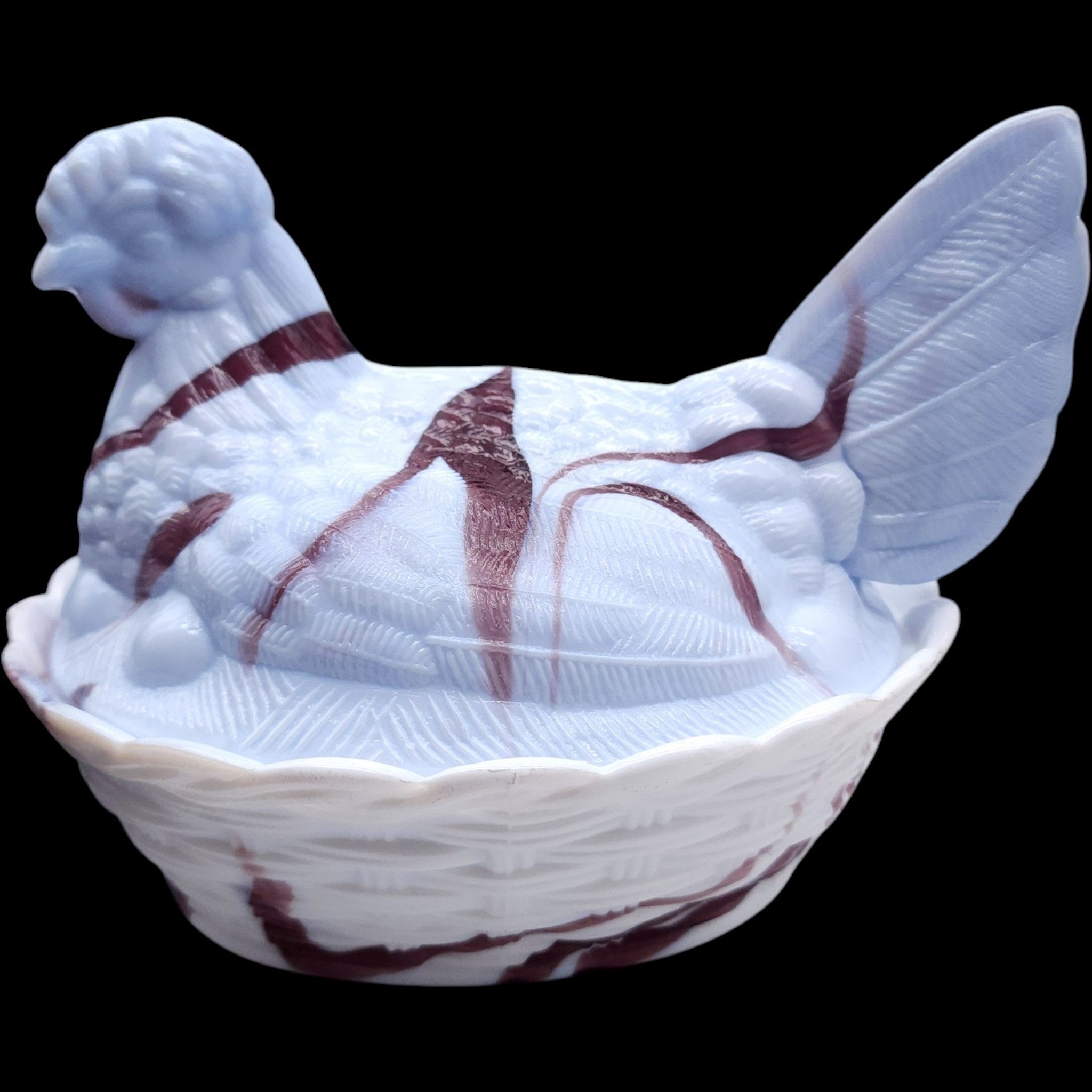 Vintage Brown and White Slag Glass Hen on Nest Covered Candy Dish
