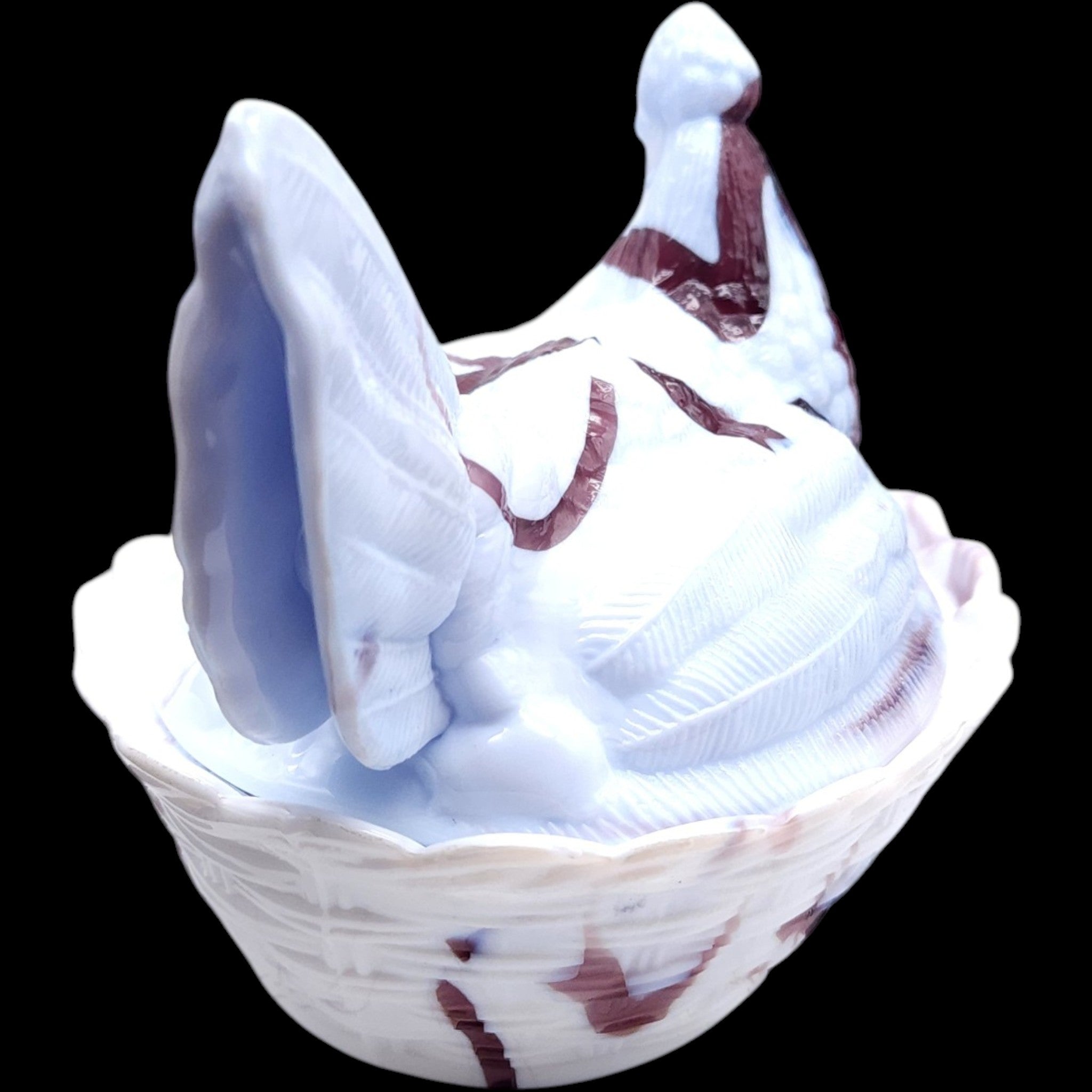 Vintage Brown and White Slag Glass Hen on Nest Covered Candy Dish