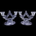 Vintage Cambridge Glass Chantilly Etched 2-Light Candelabras Pair