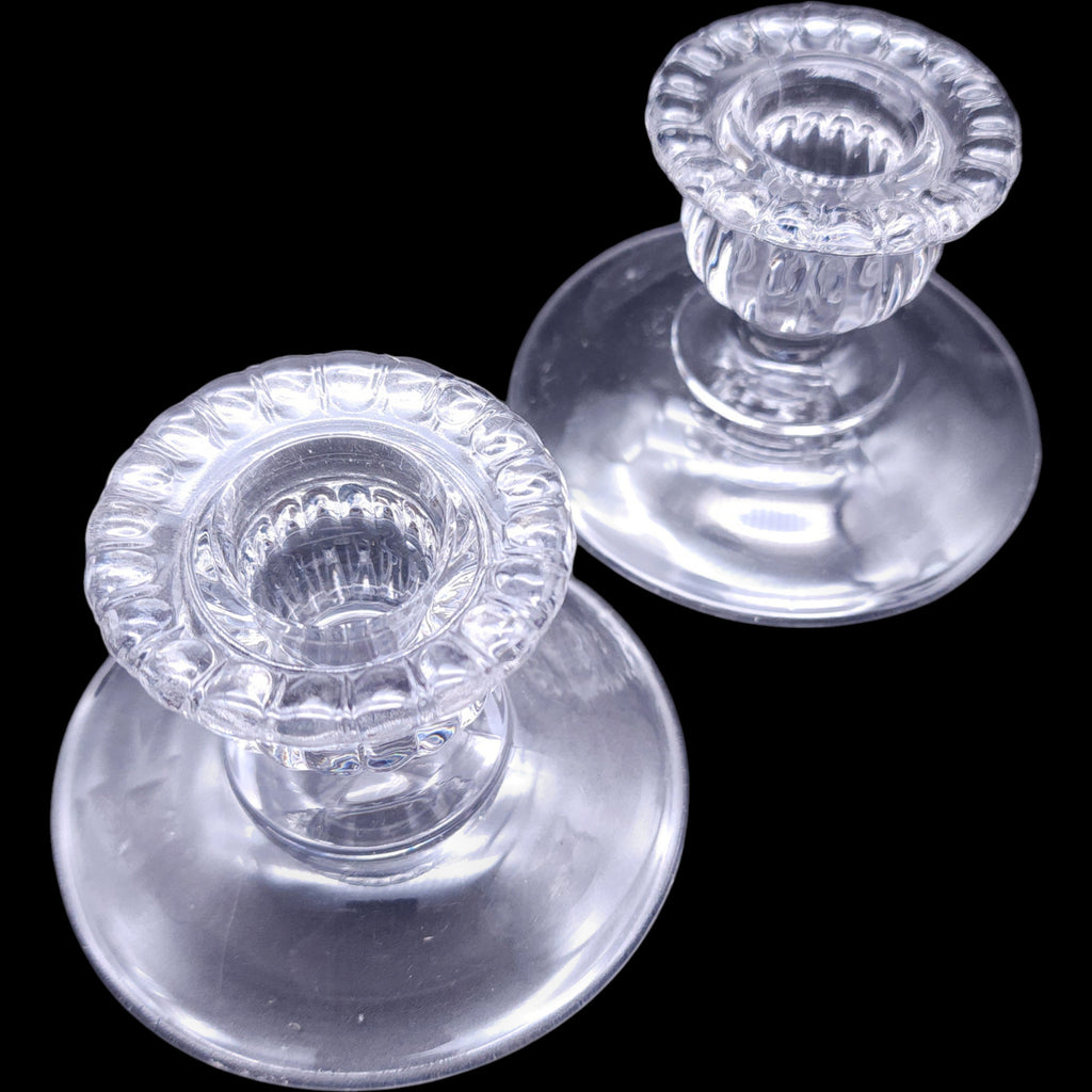 Vintage Cambridge Glass Gadroon Clear 2 Candlestick Holders Pair