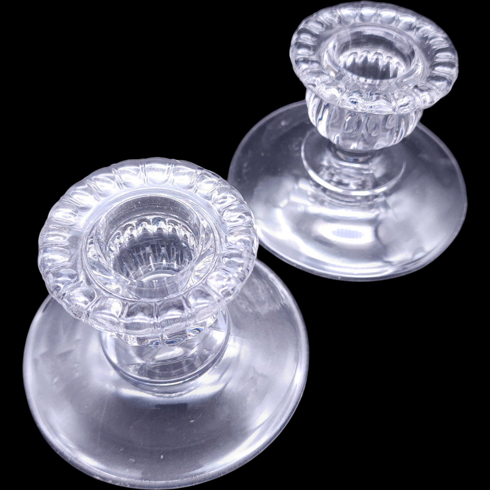 Vintage Cambridge Glass Gadroon Clear 2 Candlestick Holders Pair