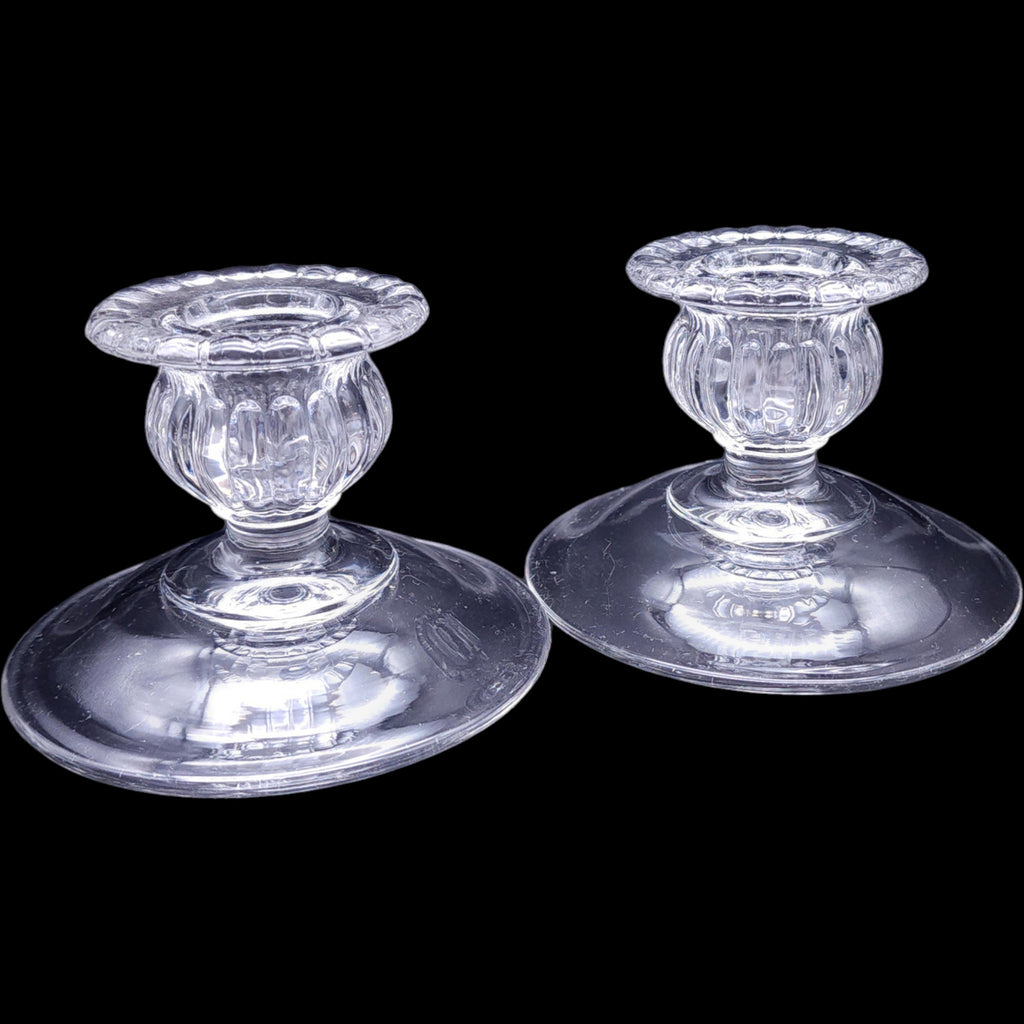Vintage Cambridge Glass Gadroon Clear 2 Candlestick Holders Pair