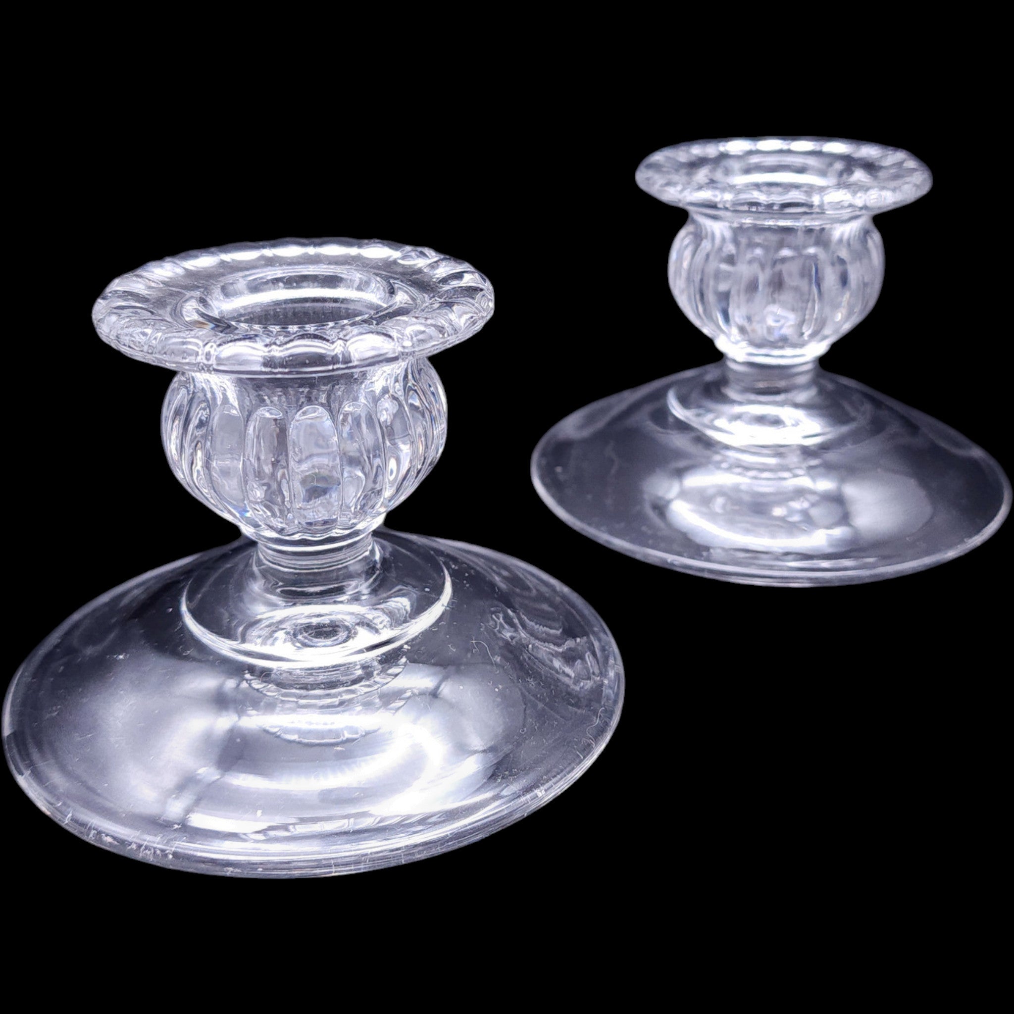 Vintage Cambridge Glass Gadroon Clear 2 Candlestick Holders Pair